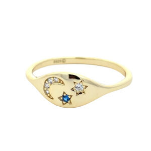 Celestial Moon Star Ring 925 Sterling Silver 14K Gold Plated Cubic Zirconia